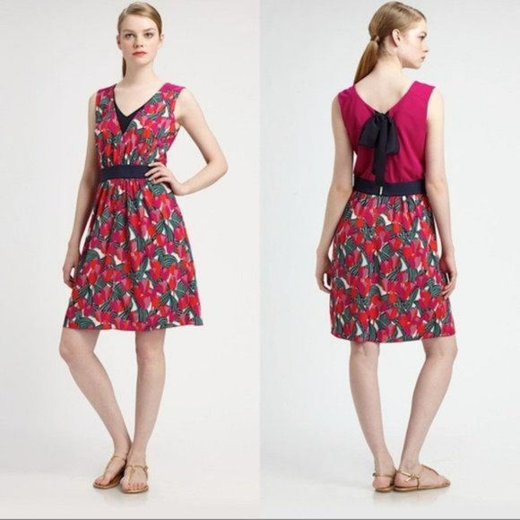 Tory Burch Tulip Augustina Pink Red Sleeveless Tie Back Dress - Picture 8 of 16